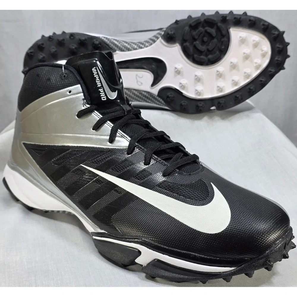 Nike Zoom Vapor Pro Mid Turf Football‎ Cleats Silver Black 527879-010 Mens 17